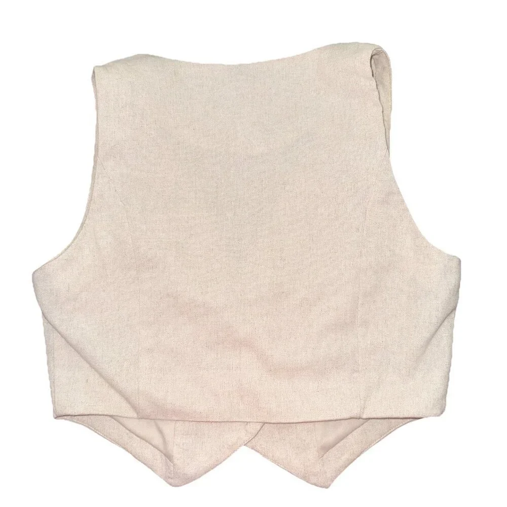 Windsor Linen Cotton Blend Vest Tan Beige Classic Womens Size XS - Picture 2 of 8